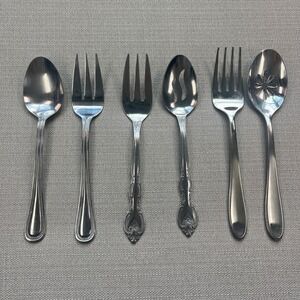 3 Sets of Serving Utensils (Spoons and Forks) Silver Stainless Steel Mixed Lot